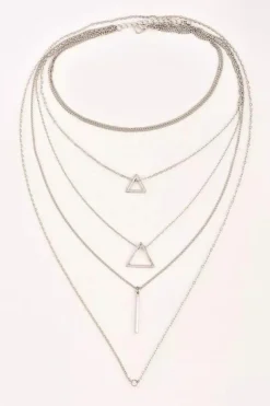 Clearance Dear-Lover Boho Triangle Bar Pendant Multilayer Necklace Silver