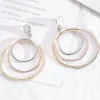 Fashion Dear-Lover 3-color Concentric Rings Dangle Earrings Silver