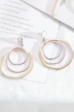 Fashion Dear-Lover 3-color Concentric Rings Dangle Earrings Silver