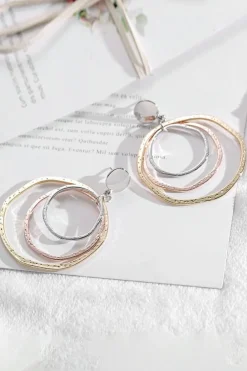 Fashion Dear-Lover 3-color Concentric Rings Dangle Earrings Silver