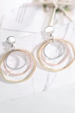 Fashion Dear-Lover 3-color Concentric Rings Dangle Earrings Silver