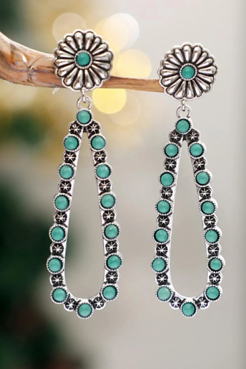 Discount Dear-Lover Flower Turquoise Western Fashion Earrings Silver
