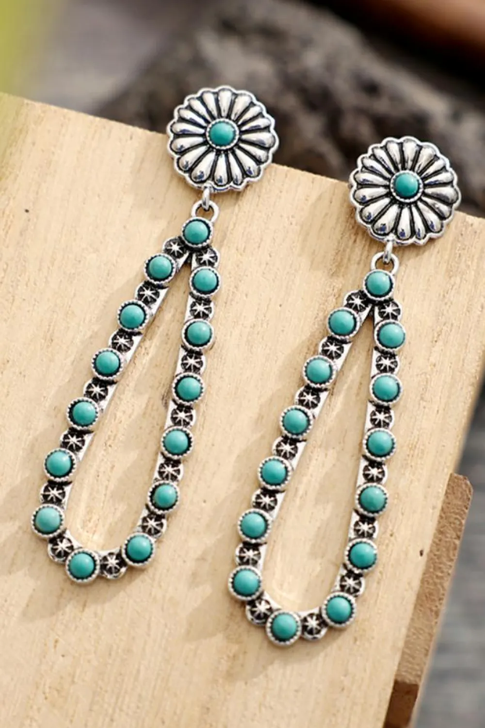 Discount Dear-Lover Flower Turquoise Western Fashion Earrings Silver