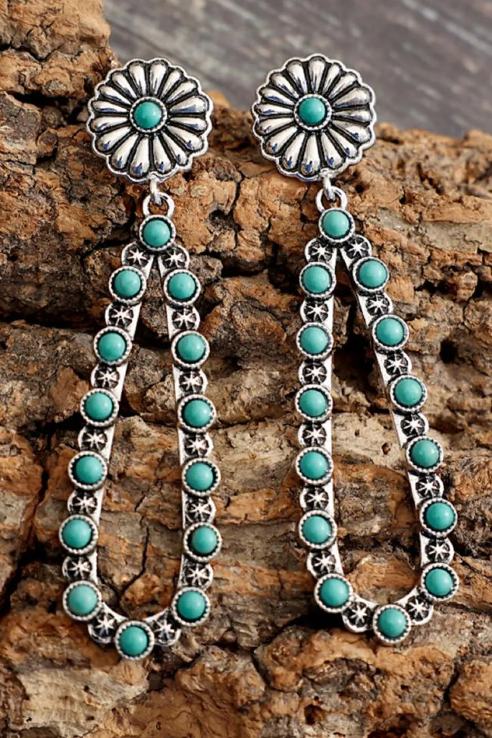 Discount Dear-Lover Flower Turquoise Western Fashion Earrings Silver