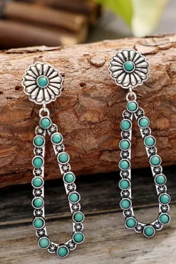Discount Dear-Lover Flower Turquoise Western Fashion Earrings Silver