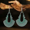 Best Dear-Lover Geometric Fan Shape Antiqued Dangle Earrings Silver