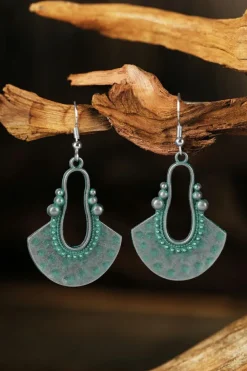 Best Dear-Lover Geometric Fan Shape Antiqued Dangle Earrings Silver