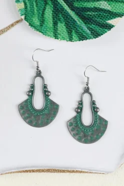 Best Dear-Lover Geometric Fan Shape Antiqued Dangle Earrings Silver