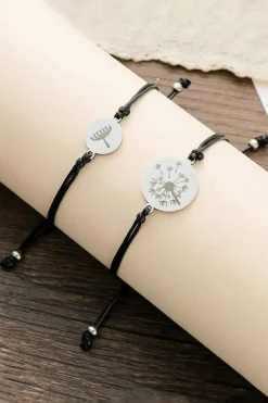Best Dear-Lover 2Pcs Dandelion Alloy Bracelet Silver
