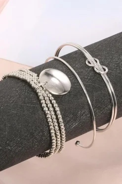 New Dear-Lover Knotted Beaded 3-piece Bracelet Set Silver