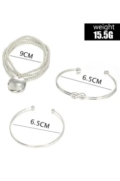 New Dear-Lover Knotted Beaded 3-piece Bracelet Set Silver