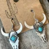 Online Dear-Lover Turquoise Bull Head Western Fashion Earrings Silver