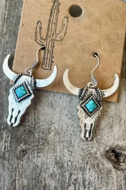 Online Dear-Lover Turquoise Bull Head Western Fashion Earrings Silver