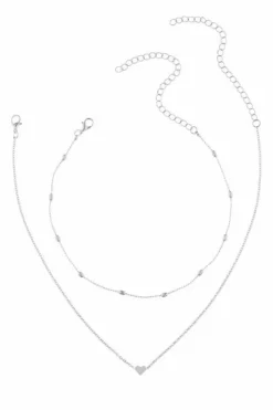 Hot Dear-Lover Valentine Heart Shaped Layered Chain Necklace Silver