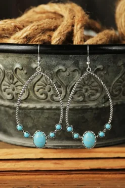 Discount Dear-Lover Western Turquoise Water Drop Hook Earrings Silver