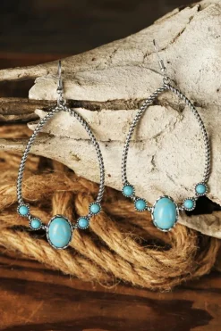 Discount Dear-Lover Western Turquoise Water Drop Hook Earrings Silver