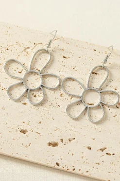 Online Dear-Lover Alloy Hollowed Flower Hook Earrings Silvery