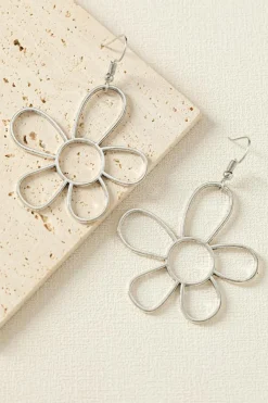 Online Dear-Lover Alloy Hollowed Flower Hook Earrings Silvery