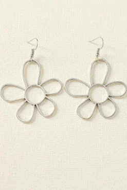 Online Dear-Lover Alloy Hollowed Flower Hook Earrings Silvery