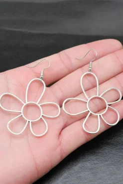 Online Dear-Lover Alloy Hollowed Flower Hook Earrings Silvery