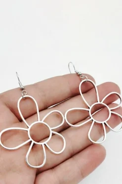 Online Dear-Lover Alloy Hollowed Flower Hook Earrings Silvery