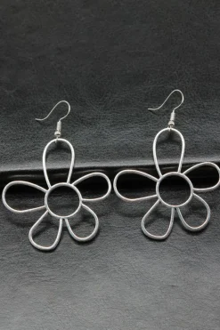 Online Dear-Lover Alloy Hollowed Flower Hook Earrings Silvery