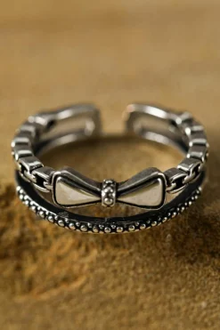 Online Dear-Lover Bownot Vintage Alloy Double Tier Ring Silvery