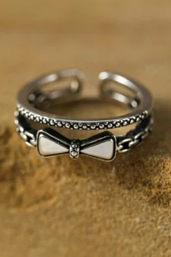 Online Dear-Lover Bownot Vintage Alloy Double Tier Ring Silvery