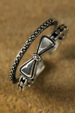 Online Dear-Lover Bownot Vintage Alloy Double Tier Ring Silvery