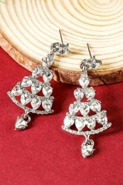 Hot Dear-Lover Diamond Christmas Tree Studded Dangle Earrings Silvery