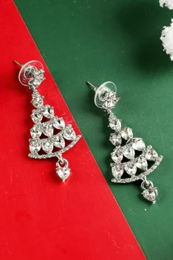 Hot Dear-Lover Diamond Christmas Tree Studded Dangle Earrings Silvery