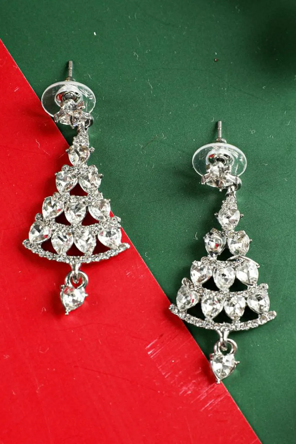 Hot Dear-Lover Diamond Christmas Tree Studded Dangle Earrings Silvery