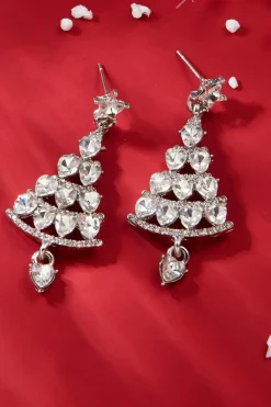 Hot Dear-Lover Diamond Christmas Tree Studded Dangle Earrings Silvery