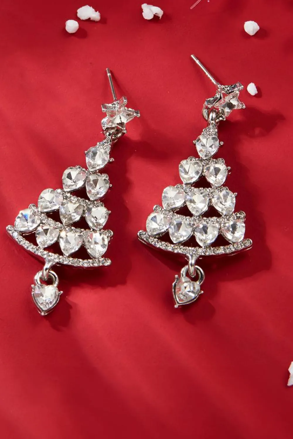 Hot Dear-Lover Diamond Christmas Tree Studded Dangle Earrings Silvery