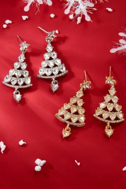 Hot Dear-Lover Diamond Christmas Tree Studded Dangle Earrings Silvery