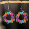 Online Dear-Lover Easter Eggs Floral Hoop Dangle Earrings Silvery