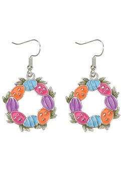 Online Dear-Lover Easter Eggs Floral Hoop Dangle Earrings Silvery