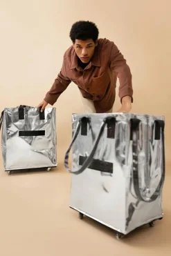 Clearance Dear-Lover Foldable Rolling Large Shopping Tote Bag Silvery