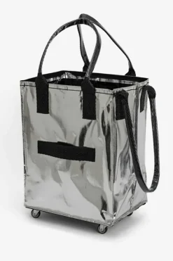 Clearance Dear-Lover Foldable Rolling Large Shopping Tote Bag Silvery