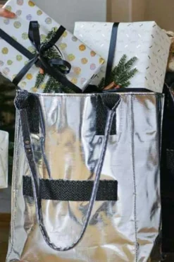 Clearance Dear-Lover Foldable Rolling Large Shopping Tote Bag Silvery