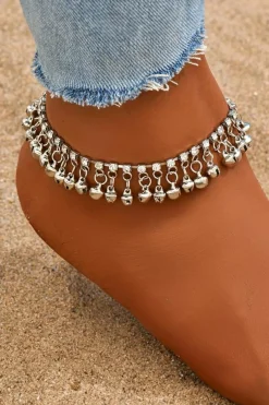 Clearance Dear-Lover Fringed Bell Rhinestone Chain Anklet Silvery
