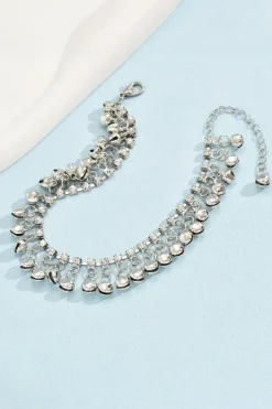 Clearance Dear-Lover Fringed Bell Rhinestone Chain Anklet Silvery