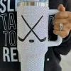 Online Dear-Lover Hockey Game Day Rhinestone 40 Oz Tumbler with Handle Silvery