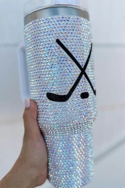Online Dear-Lover Hockey Game Day Rhinestone 40 Oz Tumbler with Handle Silvery