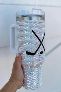 Online Dear-Lover Hockey Game Day Rhinestone 40 Oz Tumbler with Handle Silvery
