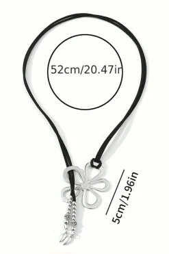 Clearance Dear-Lover Hollow Out Floral Leather Rope Y-shaped Necklace Silvery
