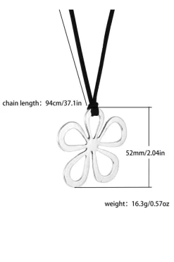 Clearance Dear-Lover Hollow Out Floral Leather Rope Y-shaped Necklace Silvery