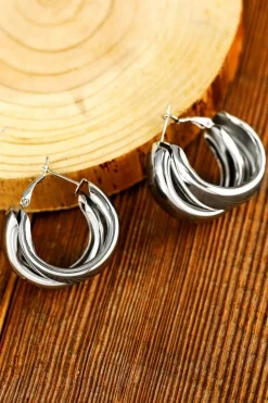 Fashion Dear-Lover Layered Hoop Studded Earrings Silvery