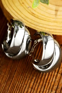 Fashion Dear-Lover Layered Hoop Studded Earrings Silvery