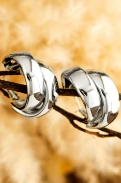 Fashion Dear-Lover Layered Hoop Studded Earrings Silvery